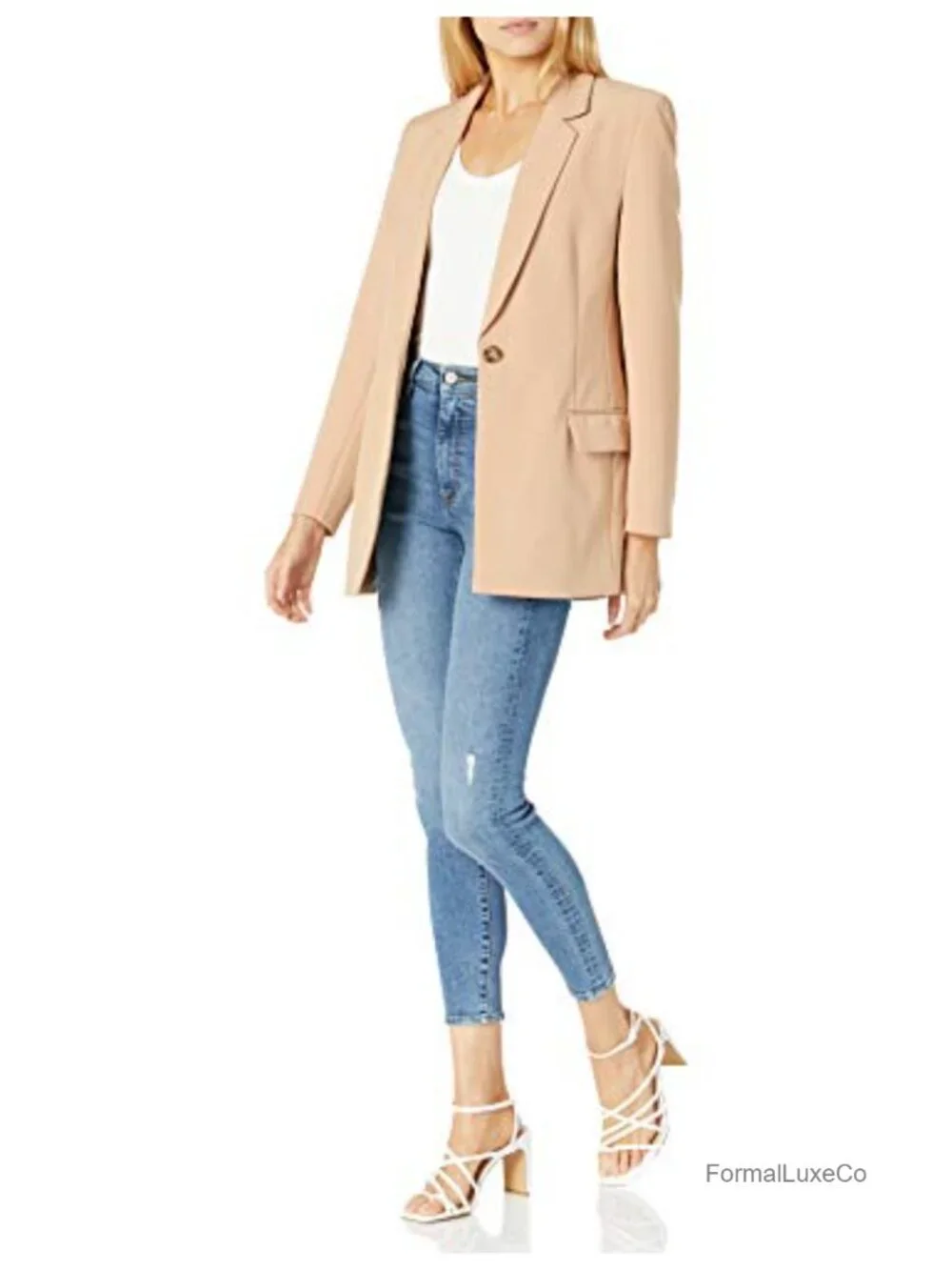 Long Blazer Women's Suiting Notch Collar Long Sleeve Stretch Polyester Blend